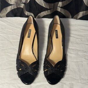 Alex Marie Black Peep Toe Heels With Rhinestones - Size 8M